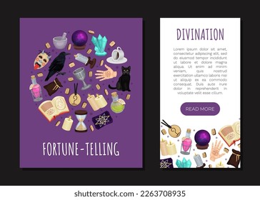 Divination and Fortune Telling Banner Design with Magic Symbols Vector Template