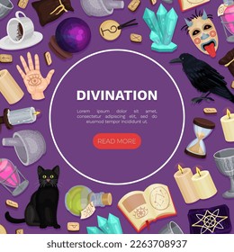 Divination and Fortune Telling Banner Design with Magic Symbols Vector Template