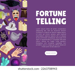 Divination and Fortune Telling Banner Design with Magic Symbols Vector Template