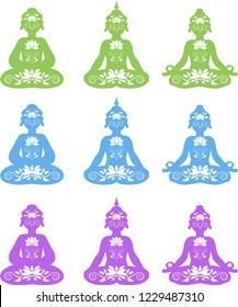 Divine Buddha's sitting silhouette set