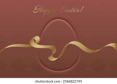 Divine Celebration. Elegant Easter design, golden ribbon, deep red background, Christian faith, holy day, spiritual joy, resurrection, blessings, church gathering, devotion.