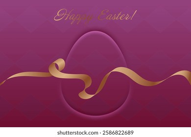 Divine Celebration. Elegant Easter greeting, golden ribbon, deep purple background, Christian faith, holy day, spiritual joy, resurrection, blessings, church tradition, devotion.