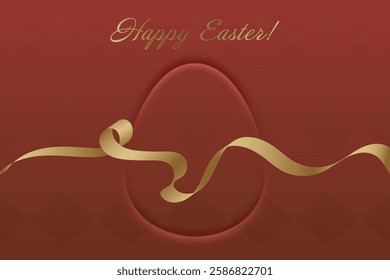 Divine Celebration. Elegant Easter greeting, golden ribbon, deep red background, Christian faith, holy day, spiritual joy, resurrection, blessings, church tradition, devotion.