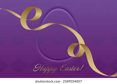 Divine Celebration. Elegant Easter greeting, golden ribbon, rich purple background, Christian faith, holy day, spiritual joy, resurrection, blessings, church tradition, devotion.