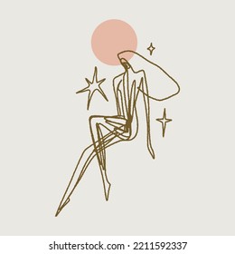 Divine celestial goddess vector clipart illustration, boho sacred magic woman, freedom mystical symbol. Flat holistic healing meditation Reiki New Age concept. Modern abstract silhouette. Hippie