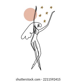 Divine celestial goddess vector clipart illustration, boho sacred magic woman, freedom mystical symbol. Flat holistic healing meditation Reiki New Age concept. Modern abstract silhouette. Hippie