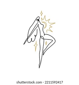 Divine celestial goddess vector clipart illustration, boho sacred magic woman, freedom mystical symbol. Flat holistic healing meditation Reiki New Age concept. Modern abstract silhouette. Hippie