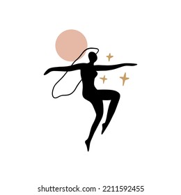 Divina diosa celestial vector clipart ilustración, mujer mágica sagrada boho, símbolo místico de la libertad. El concepto de la meditación de curación holística plana Reiki New Age. La silueta abstracta moderna. Hippie