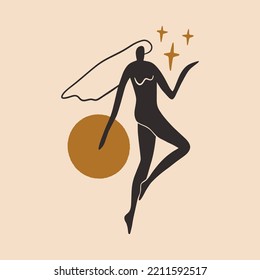 Divine celestial goddess vector clipart illustration, boho sacred magic woman, freedom mystical symbol. Flat holistic healing meditation Reiki New Age concept. Modern abstract silhouette. Hippie