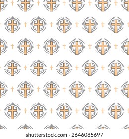 Conexão Divina Santa Luz Radiante Cruz Padrão. Ideal para vestuário religioso, decoração de santuário ou qualquer projeto baseado na fé, este padrão oferece uma experiência visual serena e edificante.