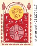 Divine Dance: A Captivating Warli Depiction of Ganpati Festival. Warli Ganpati festival, Warli Krishna painting, Indian folk art Ganpati, Warli religious art, Festival painting.