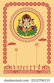 Divine Dance: A Captivating Warli Depiction of Ganpati Festival. Warli Ganpati festival, Warli Krishna painting, Indian folk art Ganpati, Warli religious art, Festival painting.