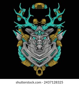 Divine Deer Mecha Sacred Asset Vector Design for Microstock