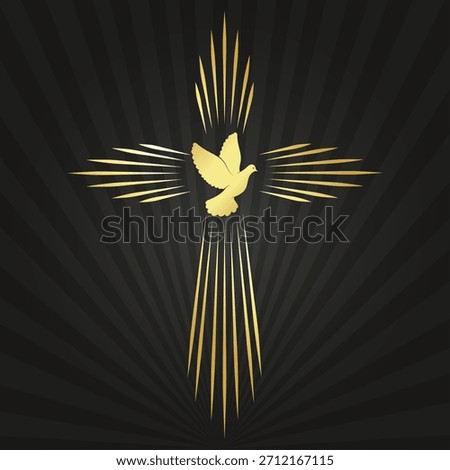 Divine dove of peace and the golden rays of the cross