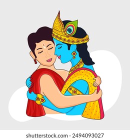 Divine Embrace : Krishna and Sudama in a Tender Moment. Krishna lovingly embracing Sudama or a Devotee Vector Illustrator for Janmashtami