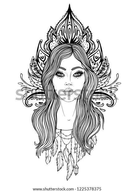 Divine Goddess Black White Girl Over Stock Vector (Royalty Free) 1225378375