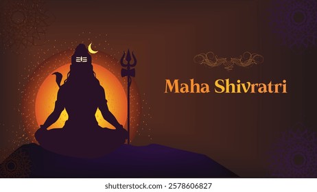 Divine illustration of Lord Shiva in a meditative pose with the crescent moon and trident, symbolizing cosmic power and spirituality during Maha Shivratri