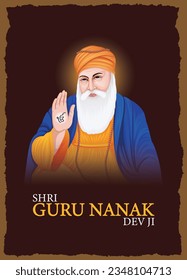 "Divine Journey: Vector Portrait of Shri Guru Nanak Dev Ji, the Enlightened Founder of Sikhism."