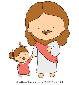 Divine Love and Redemption Jesus Cartoon with Kids Illustration.jesus loves kids.design for baby shower.
