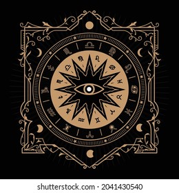 Divine magic art occult symbolism occultism label vintage vector