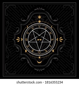 Divine magic Occult label retro vector illustration