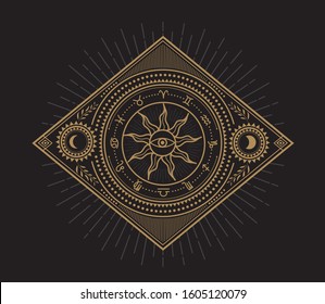 Divine magic occult occultism symbols vector illustration