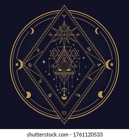 Divine magic occult occultism vintage label vector