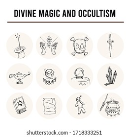Divine magic and occultism isolated hand drawn doodles Vector set