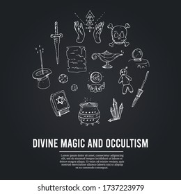 Divine magic and occultism isolated hand drawn doodles Vector set