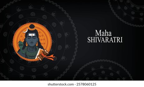 A divine Maha Shivaratri artwork featuring Lord Shiva within a glowing mandala, symbolizing spiritual energy and devotion. detailed elements, including the crescent moon, serpent, Trishul, and Damru,