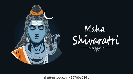 A divine Maha Shivaratri artwork featuring Lord Shiva in deep meditation with a celestial aura surrounding him. The cosmic blue theme represents spiritual enlightenment