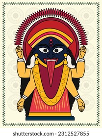 Divine Manifestation: Kalighat Kali Mata Painting. Kalighat Painting, Contemporary Art, Indian Paintings, Wall Paintings, Modern Art Paintings.