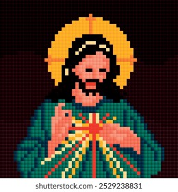 Divina misericórdia de Jesus na ilustração pixel art