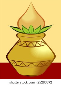 divine pot with coconut and betel leaf	