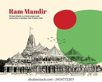 Divine Ram Mandir: Ayodhya Line Art Print. Ayodhya Temple Line Drawing, Uttar Pradesh Religious Art, Sacred Ram Mandir Illustration