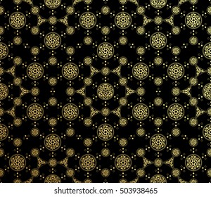 divine seamless pattern, motive flower life and Celtic ornaments, gold and black, vector
