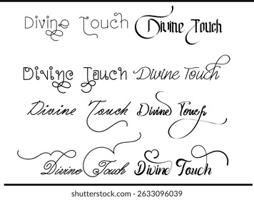Divino Toque Elegante Tipografia Logo Vetor Design com Monograma e Emblema para Branding Espiritual, Divino Toque logotipo Tipografia Moderna

