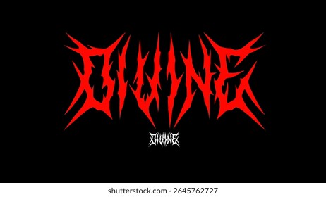 Divino, vetor tipográfico em um toque marcante e rígido letras estilo dark metal. para t-shirt impressão vestuário, adesivo, cartaz, logotipo de metal