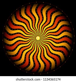 Divinely mandala with symbol sun; Complex sacred geometry, tribal psychedelic style; Vector illustration.