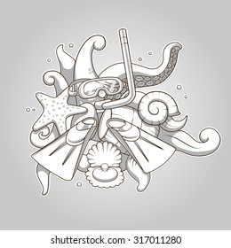 Diving abstraction colorless vector illustration