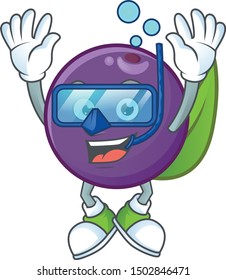 Diving acai berries cartoon character for health