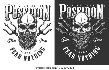 Diving apparel design. Posedon concept. Vector illustration