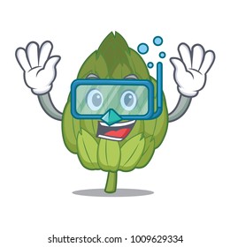 Diving artichoke character cartoon style