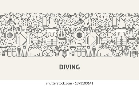 Diving Banner Concept. Vector Illustration of Outline Design.