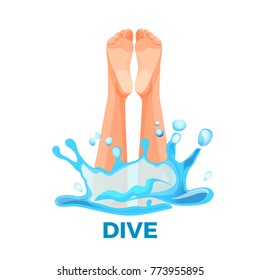 Diving barefoots icon vector illustration of human legs water splashes