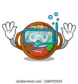 Diving bibimbap served on mascot hot pan