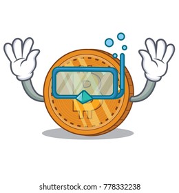 Diving bitcoin coin character cartoon