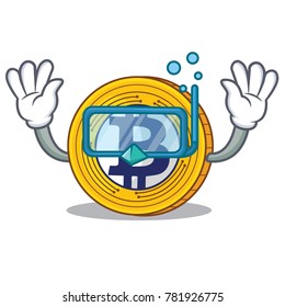 Diving Bitcoin Gold character cartoon