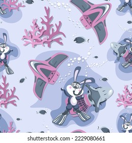 Diving. Black rabbit diver. Underwater scooters and cute rabbit. Sea. Diving all year round. 