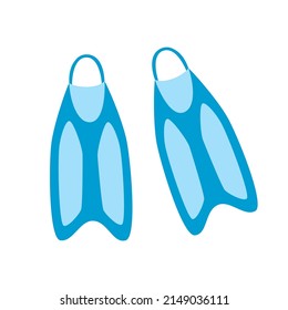Diving blue flippers, isolated on white background. Flat vector cartoon illustration, clipart.